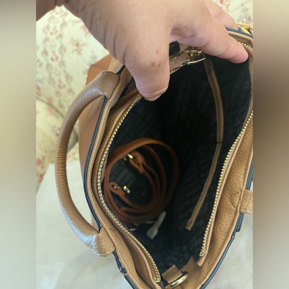 Steve Madden Brown Satchel with Floral Scarf Like New 11x8 - Picture 6 of 8